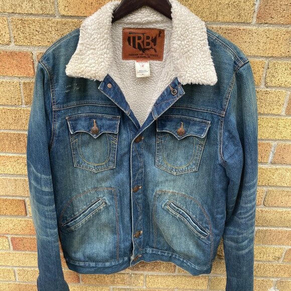 Vintage True Religion DALTRY Sherpa Denim Jacket XL Blue - Picture 3 of 10